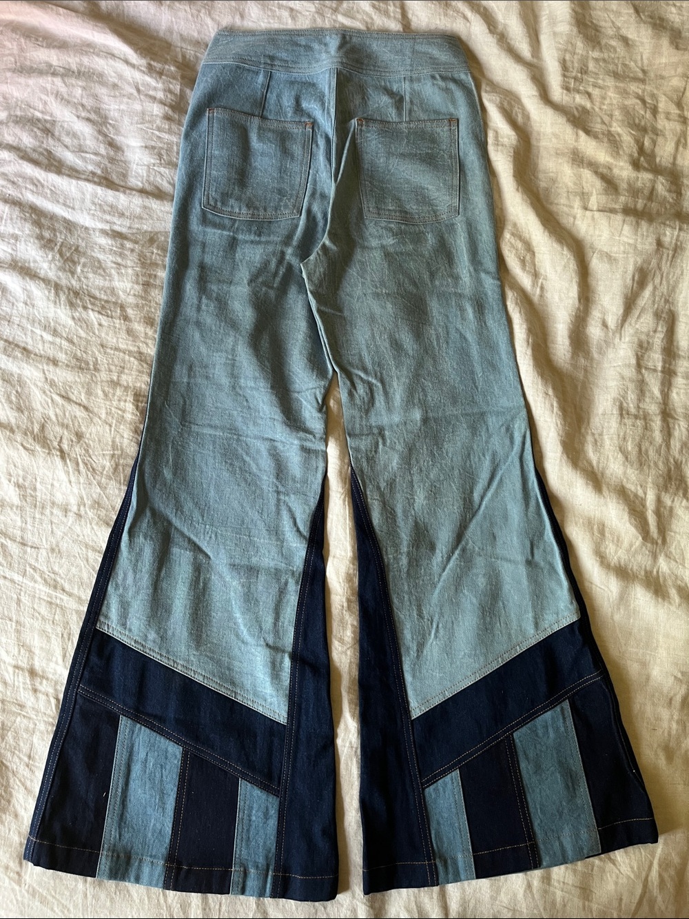 Chasing Unicorns 🪬 Patchwork Red Hot Denim Flares sz Small - Picture 8 of 13